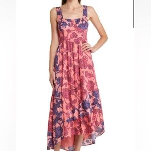 Du Paradis Colorblock Pink Coral Asymmetrical Hem Midi Sundress NEW SIZE LARGE